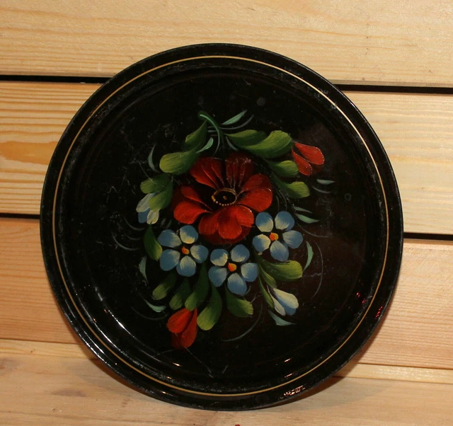 Plat Creux Ancien Peint à La Main - Motif Floral - Signature Illisible