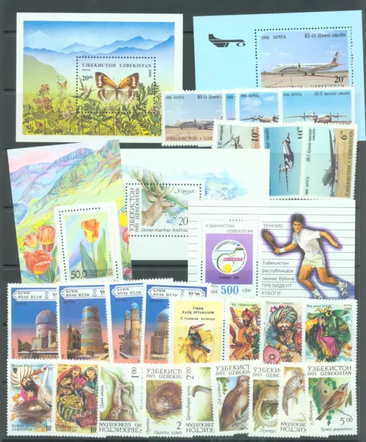 Uzbekistan 1993-5 four complete sets (23 stamps)  and 5 miniature sheets MNH