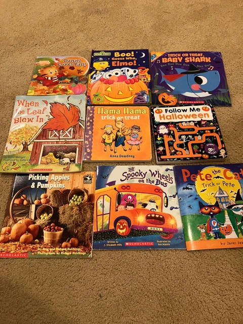 Lot of 9 Children's Halloween books Baby Shark Sesame Street Elmo Pete the Cat