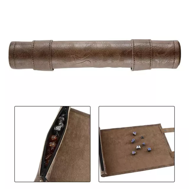 Dice Rolling Tray Mat Organizer Accs avec fermeture à glissière en cuir PU