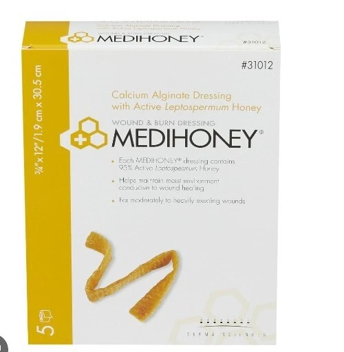 Medihoney 31012 Calcium Alg Wound Dressing 3/4"x12" - 5ct  Free Shipping