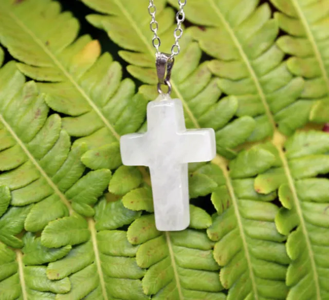 Quartz Stone Crystal Cross Silver Necklace Pendant Healing Chakra Cross Stone 2
