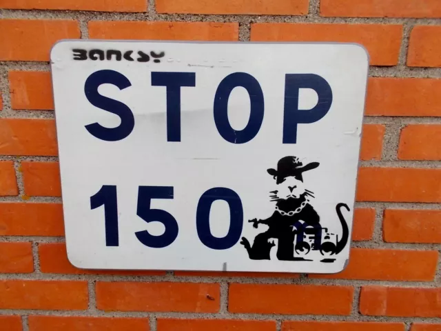 Banksy ( d' Après ) " Gangster Rat "  Panneau Routier Peint , Graffiti Art