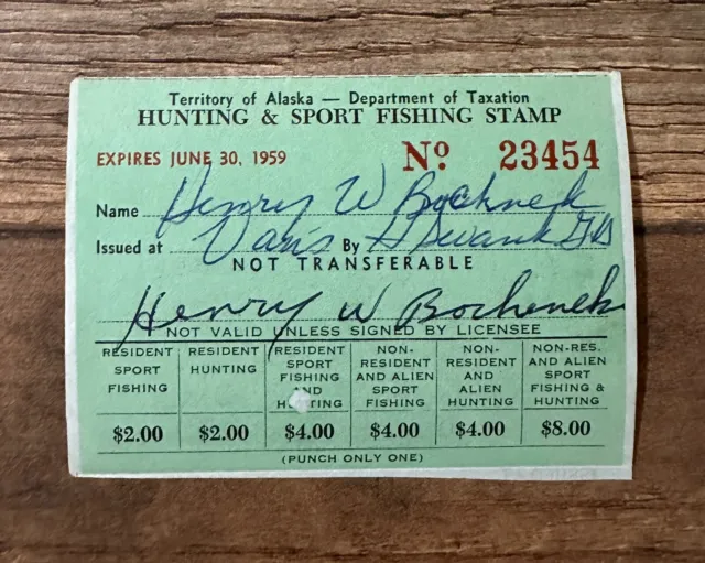 WTDstamps - 1958 ALASKA - State Hunting & Sport Fishing License Stamp - Used