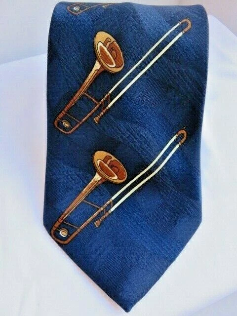 Trombone Music Dino Ramano Blue Tie Brass Instrument Musicians Band Necktie 59"