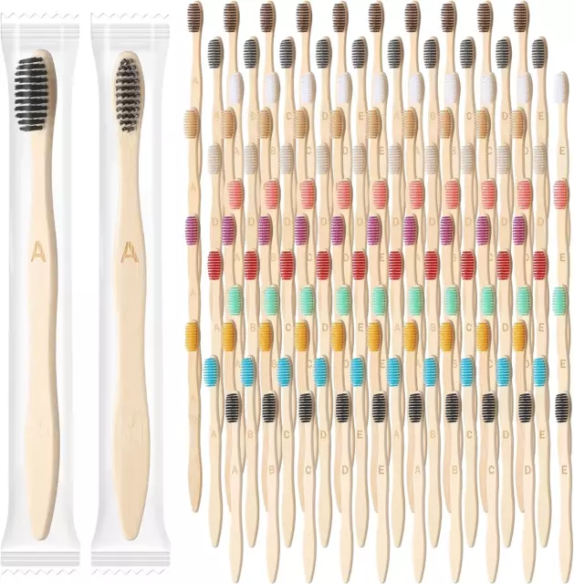 120 Pcs Bamboo Toothbrushes Bulk Soft Bristle Toothbrush Wooden Disposable Tr...