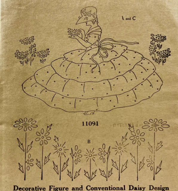 NEW 1920s Mail Order Woman With Flowers 11091 Embroidery Transfer Pattern 13751