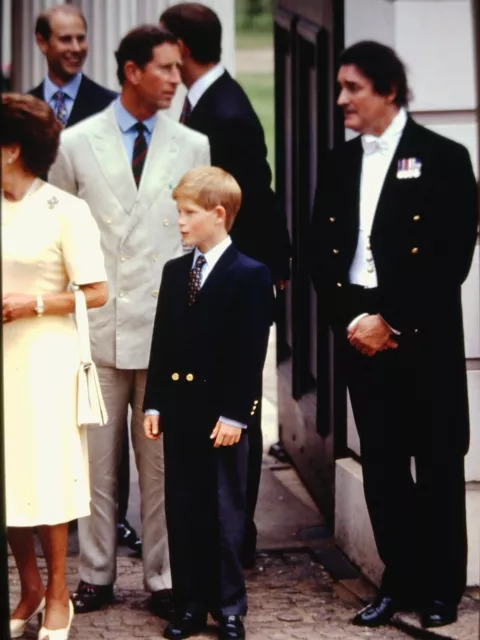 PRINCE CHARLES & PRINCE HARRY in "Anniversary of Queen Mother" -Orig. 35mm Slide