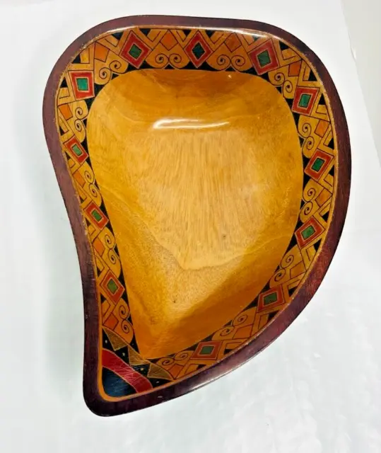 Wooden Leaf shaped Bowl Border Hand Painted Lacquered Home Decor