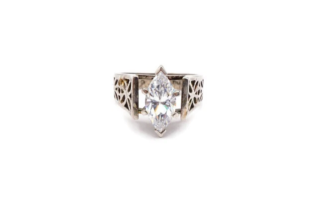 Diamonique Sterling Silver 925 Cubic Zirconia Ring Size 7.75 Filigree