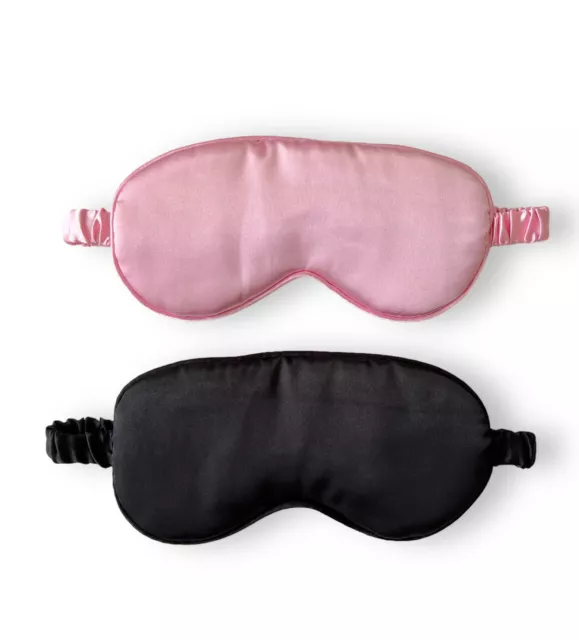 Set Of 2 Sleep Masks Pink & Black Eye Cover Sleeping Silk Night Antifaz