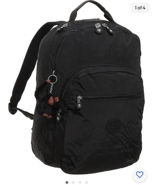 Kipling Black Tonal Seoul Large School Backpack With Laptop Pocket Ki1206 Bnwt