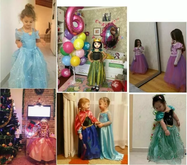 Costume Cosplay Halloween Principessa Elsa Anna Bambine Abito & Corona 3