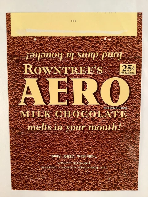 ROWNTREE’S 1950’S AERO 29, 25 & 10 Cent Canadian Chocolate Bar Wrappers ...