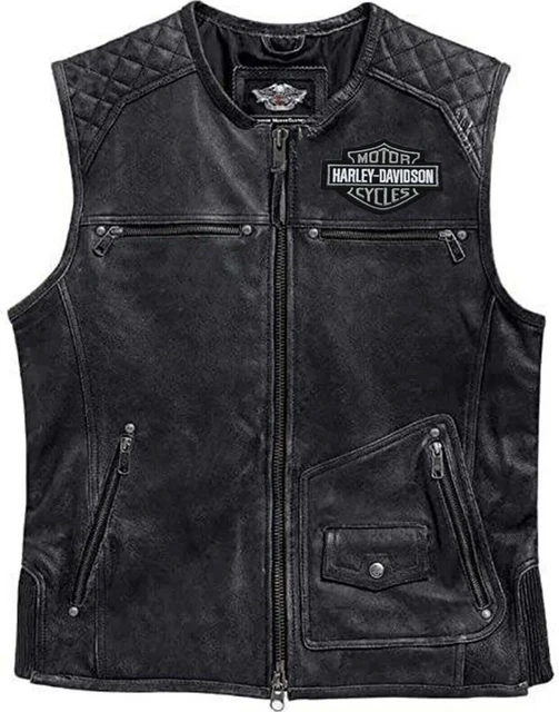 Harley Davidson Men's Motorcycle Knuckle Distressed biker Genuine leather Vest