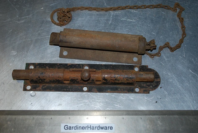 Lot of (2) large metal gate / door spring foot latches – g532
