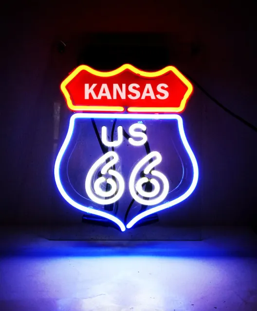 US Route 66 Kansas State Neon Schild Spielzimmer Wandbehang Leuchtreklame 10"x9"