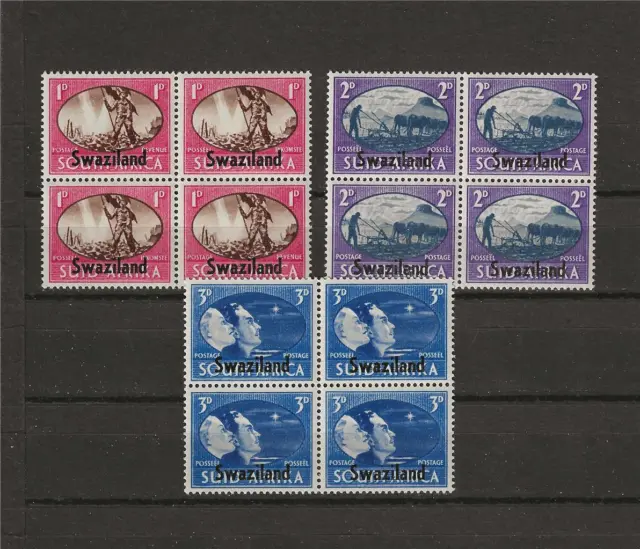 Swaziland 1945 Sc# 38-40 set Peace issue South Africa overp British blocks 4 MNH