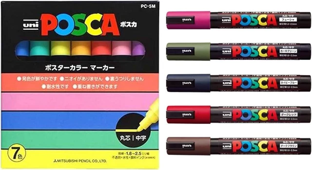 UNI POSCA MEDIUM Character Round core 7 Colors Set (PC-5M 7C) + Medium ...