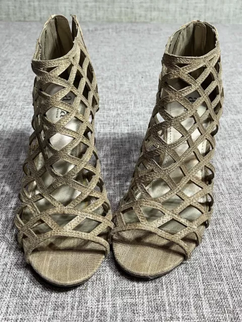 a. n. a A New Approach SZ10 M Women’s Beige Lattice Open Toe High Heels Shoes