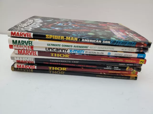 Marvel Comics Hardcover/PB 8 Books LOT Spiderman Avengers Thor Xmen Thunderbolts