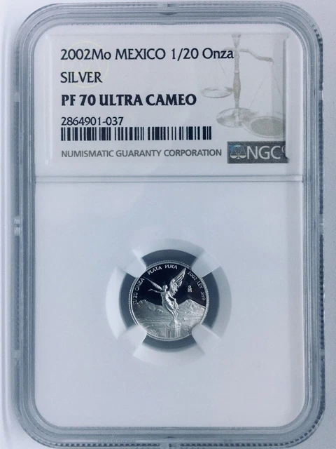 Mexico LIBERTAD 1/20 oz Silver 2002 PROOF -NGC PF70- RARE! 2,800 minted -TOP POP