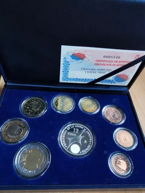 España 2002 Serie Euro Proof + 12 Euro Plata En Estuche Con Certificado