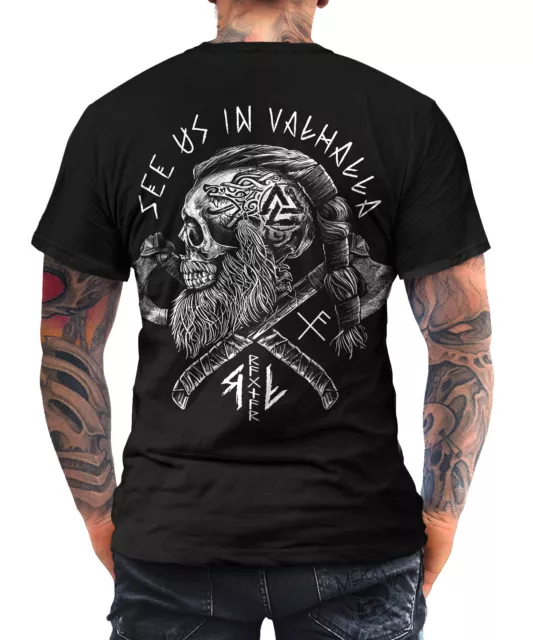T-shirt VEDI US IN VALHALLA Vichinghi Norreni Ragnar Odino Celtica Runen Thor