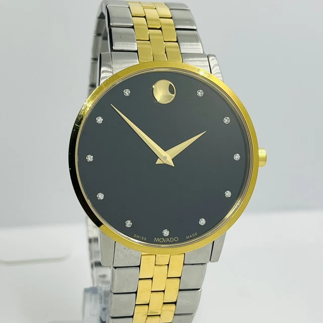 Movado Men's Museum Classic Diamond Two Tone Sapphire 40mm Swiss Watch 0607202
