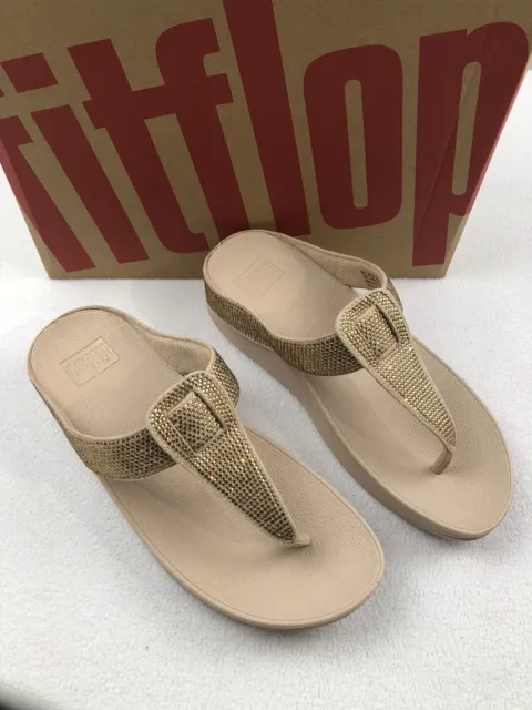 FIT FLOPS Womens Sandals Size 7M Isabelle Vintage Gold Toe Thong Comfort Shoes