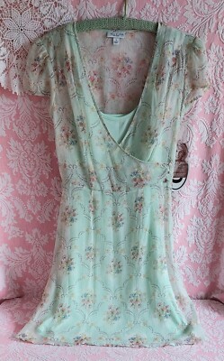 *NWT Paul & Joe FLORAL Sheer SILK Mini DRESS Light Green Lined Women's Size 5*