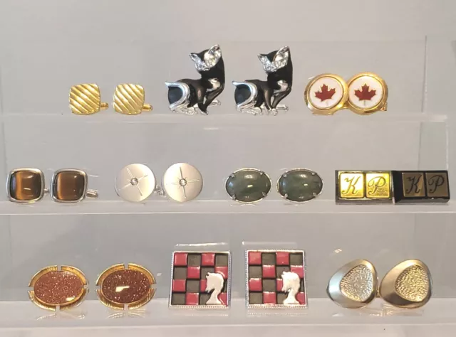 Men's Vintage 50s 60s Cufflinks Lot 10 Pairs Anson Hickok Jade Tigers eye Cats +