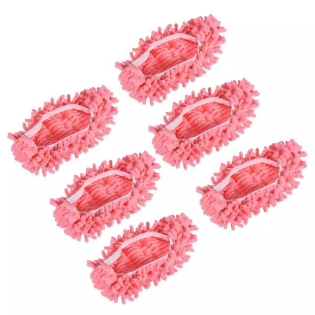 6Pcs Washable Cleaning Shoes Cover Multifunction Chenille Mop Slippers Pink