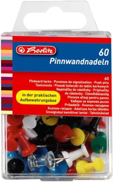 Herlitz 8770406 Pinnwandnadel 23 mm 60er Box für Notizen Organisation NEU OVP