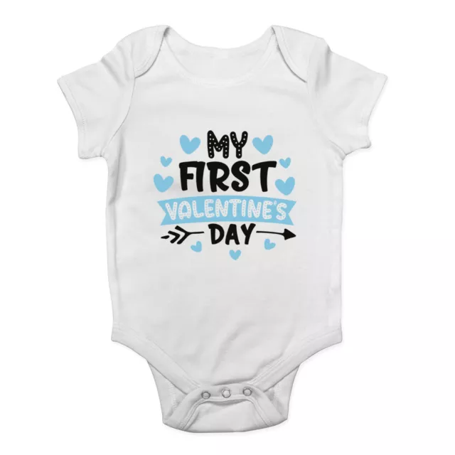 My 1st Valentines - Blue Baby Grow Vest Bodysuit Boys Girls