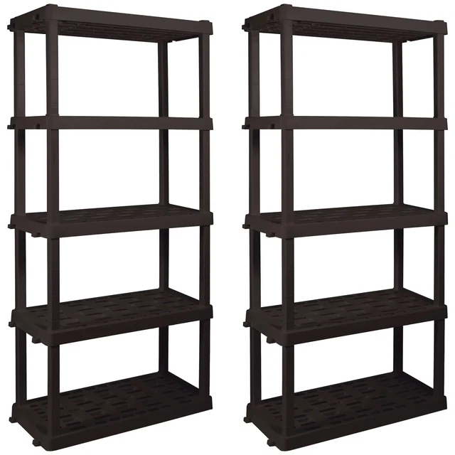 Hyper Tough 74"H x 18"D x 36"W 5 Shelf Plastic Garage Shelves, Pack of 2 Storage