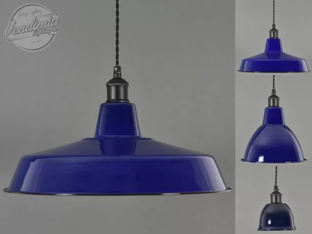 Factory Enamel Light Shade Steel Pendant True Blue Classic Vintage Industrial