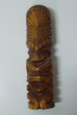 Vintage Carved Wooden Tiki Statue Tonga - New Zealand Maori Paua Shell Eyes