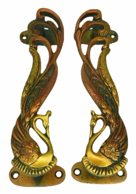 Peacock Shape Victorian Antique Repro Handmade Brass Door Handle Pull Pair Knobs