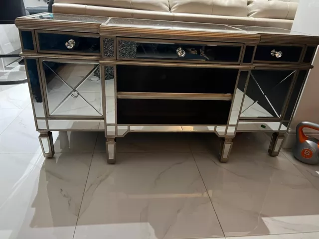 Vintage mirrored tv console table