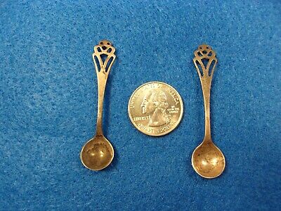 Lightly Used Matching Pair Of Old Vtg Antique 2.25" Sterling Silver Salt Spoons