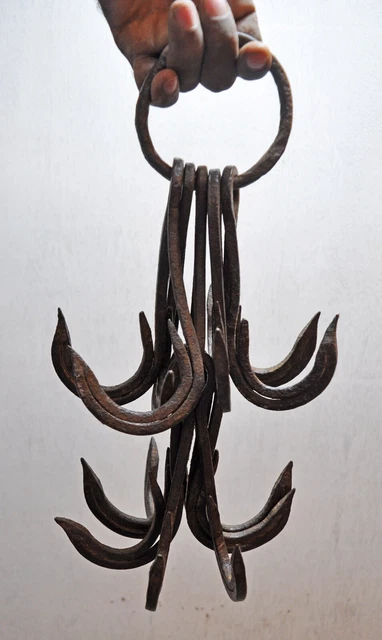 Original Old Antique Hand Crafted Fine Iron Big Agricultural Well Bucket Hooks