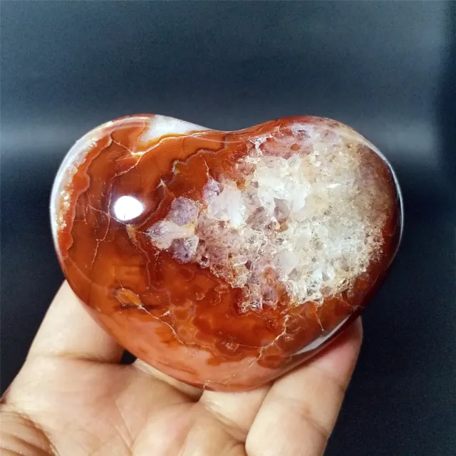 274g Polished Carnelian Heart Agate Palm Stone Healing Reiki Madagascar A2333