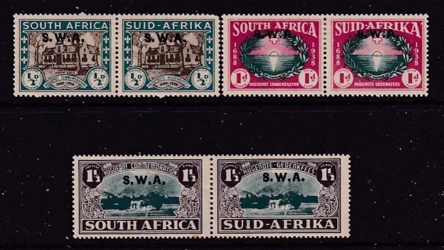 SOUTH WEST AFRICA....  1939 Huguenots set  mint joined pr (1½d small tone spot)