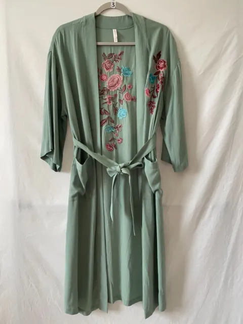 Xhilaration Womens Mint Green Open Tie Waist Floral Embroidered Robes Size XS