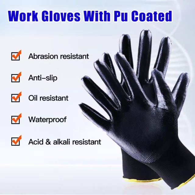 2024 PU Coated Work Gloves 12-36 PAIR Safety Grip Non-slip Builder Garden BULK