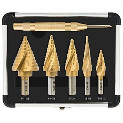 CO-Z HSS 5PCS Titanium Spiral Grooved Step Drill Bit Set With Automatic Center