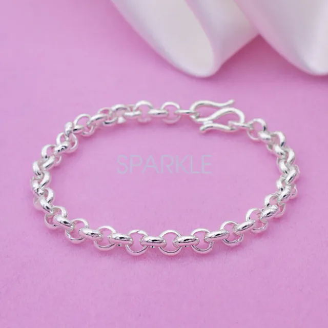 Real 925 Sterling Silver Bracelet Anklet 4MM Rolo Chain S/F Solid Belcher Unisex