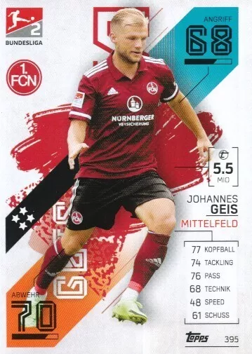 395 1. Fc Nürnberg - Geis Johannes - Germany Card Topps Bundesliga 2022