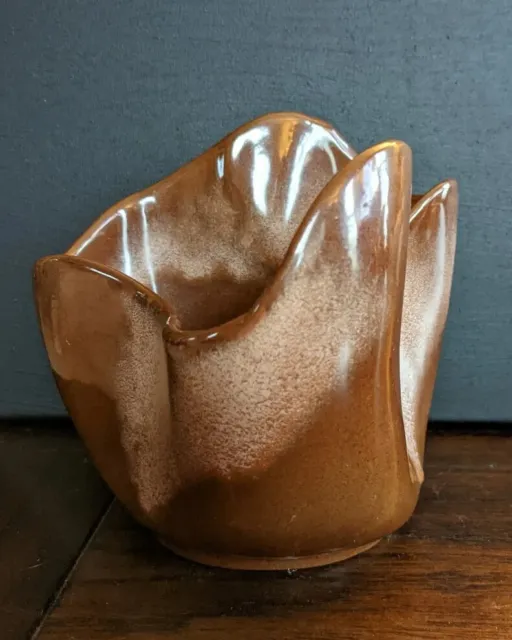 Frankoma Vase Bowl Brown Satin F29 Handkerchief Freeform MCM Art Pottery